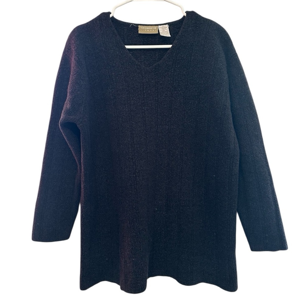 Vintage Y2K Era Liz Claiborne Wool Blend Charcoal V-Neck Sweater Medium